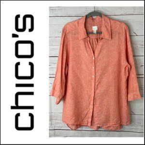 Chico's Cross-Dye Linen Shirt Size 3